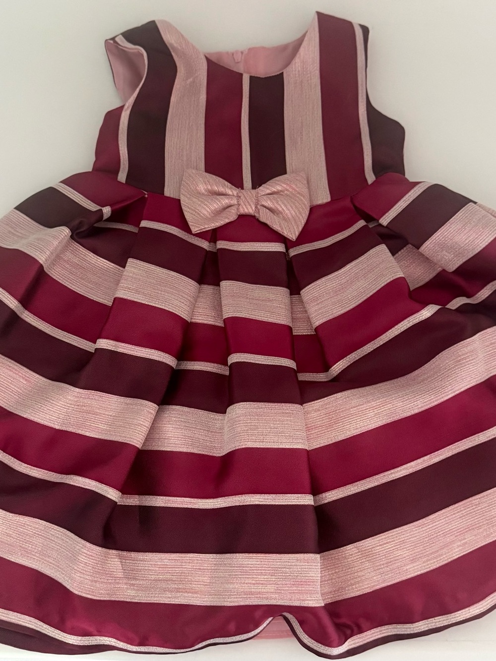 Bonnie Jean Pink and Burgundy Striped Bow-Front Party Dress